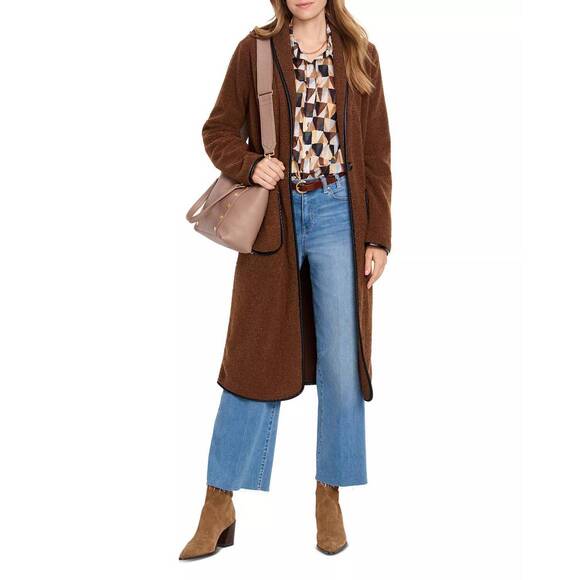 NEW NIC + ZOE trimmed teddy single button closure coat in coffee bean - Picture 3 of 5